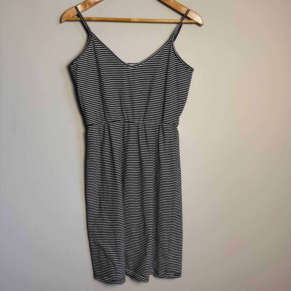 Noisy May Black White Striped Cami‎ Dress Elastic Waist Medium Spaghetti Straps